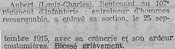 107e régiment d'infanterie Aubert Louis Charles La Charente 1 Décembre 1915