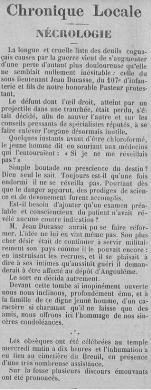 Ducasse Jean L’Ère nouvelle des Charentes 6 Mai 1915