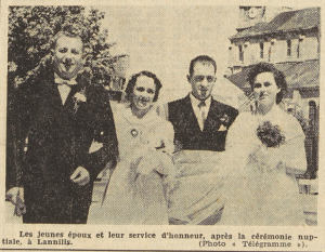 Lannilis Mariage Berthou Jean avec Rolland Michèle Le Télégramme 25 mai 1955