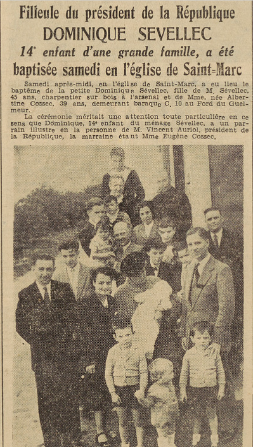 Brest Famille Sévellec Le Télégramme de Brest 11 août 1952
