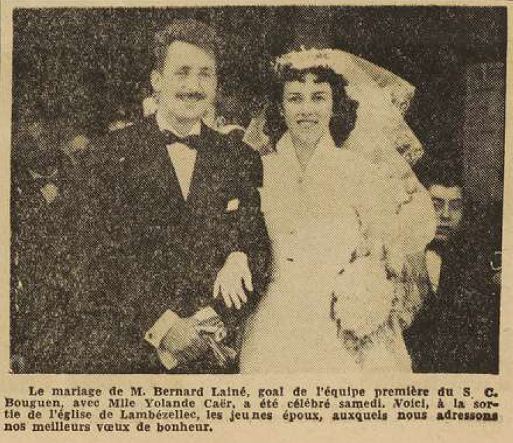 Brest Mariage Lainé Bernard Caër Yolande Le Télégramme de Brest 21 Juillet 1955