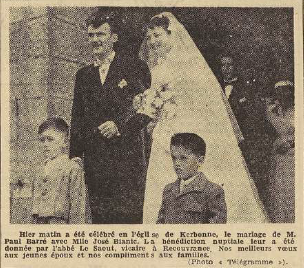 Brest Mariage Paul Barré José Bianic Le Télégramme de Brest et de l'Ouest 2 Août 1955