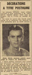 Brest Mével Alain décoration a titre posthume Le Télégramme de Brest 1 septembre 1955