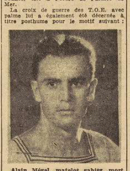 Brest Mével Alain décoration a titre posthume Le Télégramme de Brest 1 septembre 1955