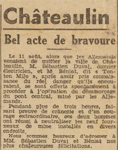 Le Télégramme 18 septembre 1944 Châteaulin