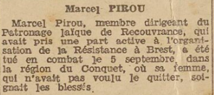 Piriou Marcel Brest Le Télégramme 18 Septembre 1944