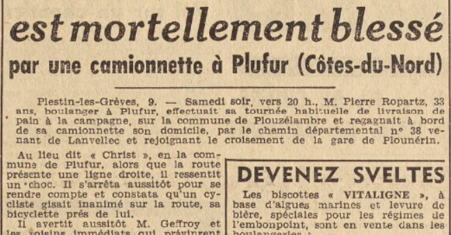Guerlesquin Pleyber-Christ Thomas André Le Télégramme de Brest 10 Janvier 1955
