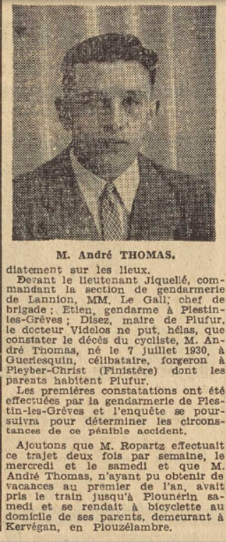 Guerlesquin Thomas André Le Télégramme de Brest 10 Janvier 1955