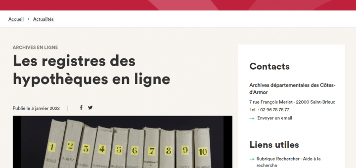 Archives Côtes d'Armor registres hypothèques
