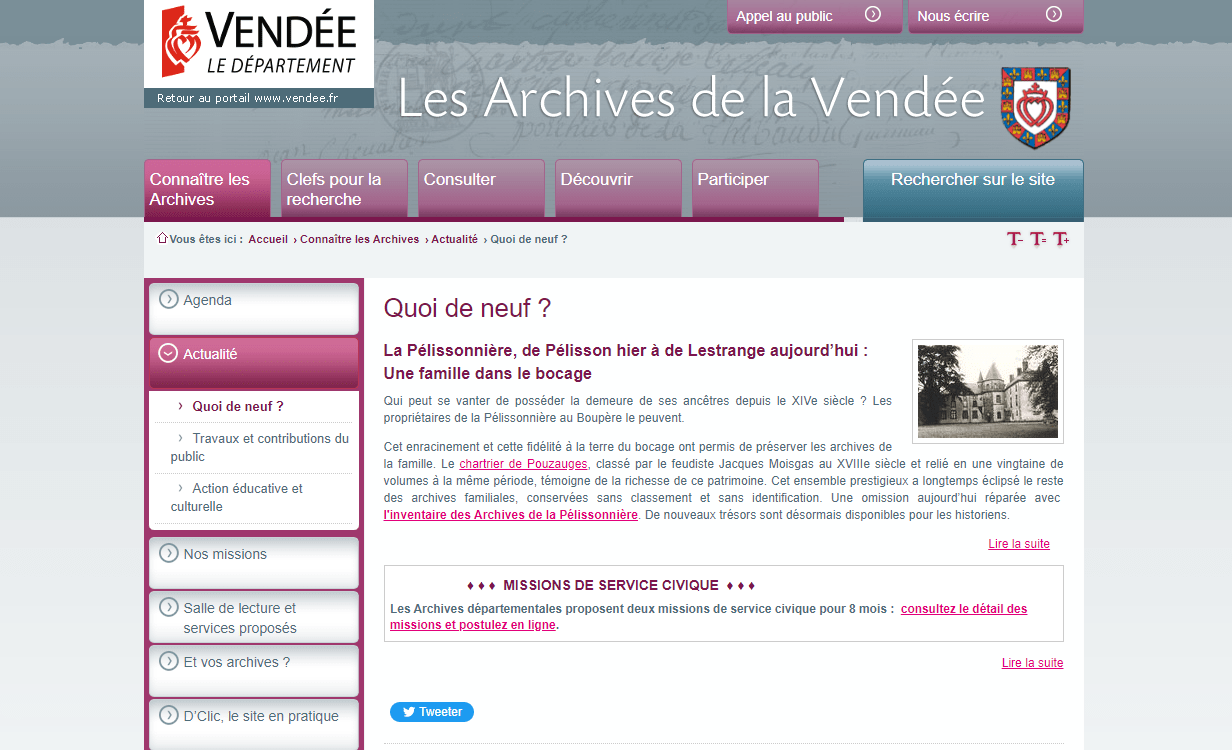 Archives de la Vendée, les naissances de 1913 à 1920 en ligne Archive en ligne