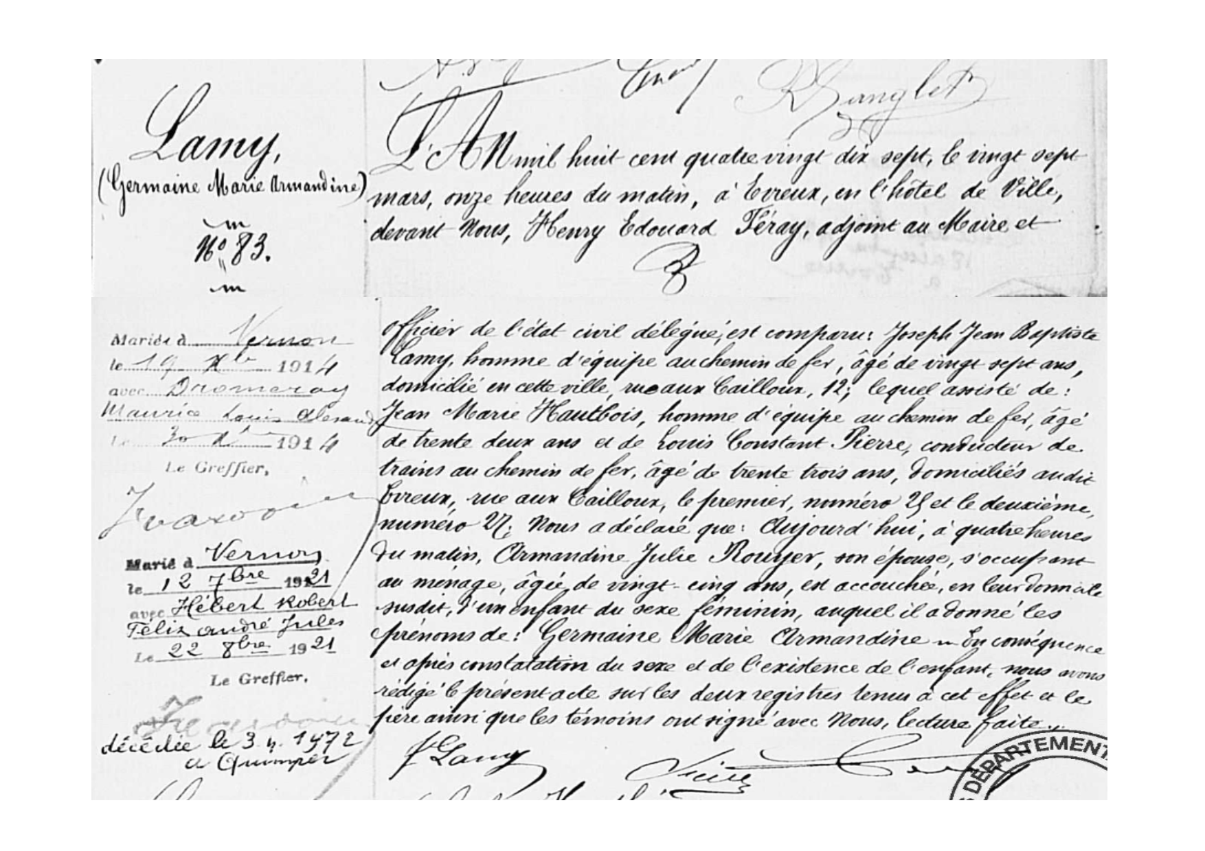 Naissance LAMY Germaine Marie Amandine