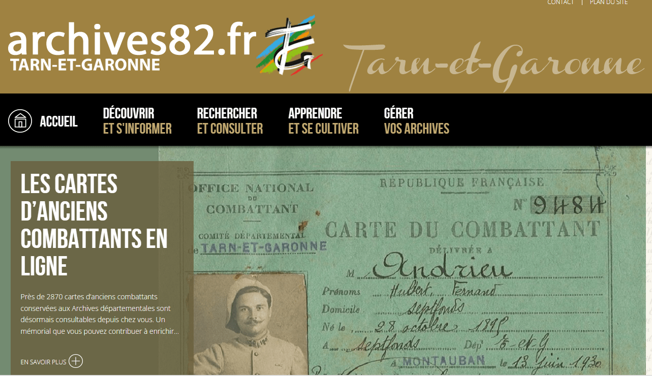 Fonds de 2869 cartes du combattant aux AD82 - Archiveenligne.fr