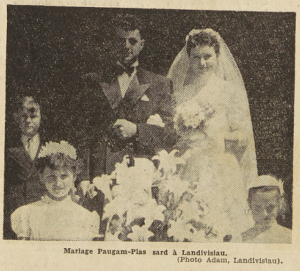 Landivisiau Mariage Paugam Fernand avec Plassard Denise Le Télégramme 5 août 1953