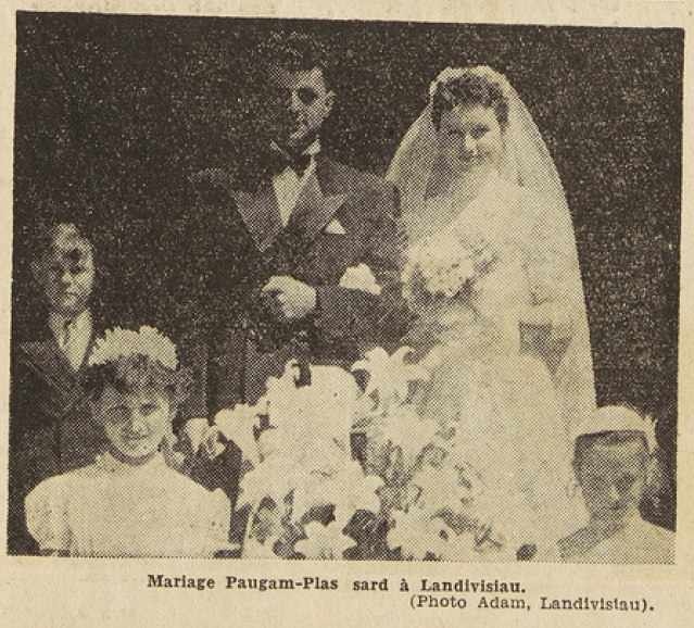 Landivisiau Mariage Paugam Fernand avec Plassard Denise Le Télégramme 5 août 1953