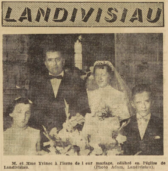 Landivisiau Mariage Yvinec Aimé Jourdren Marie Madeleine Le Télégramme de Brest 20 Août 1955