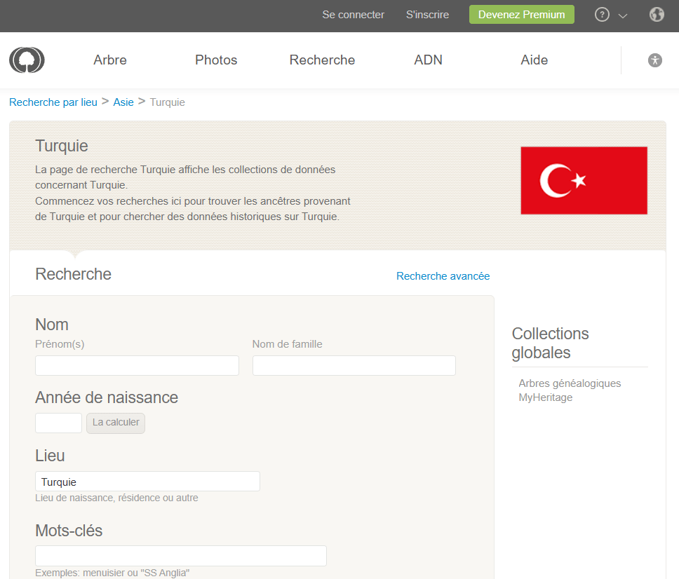 Recherche généalogique Turquie sur MyHeritage