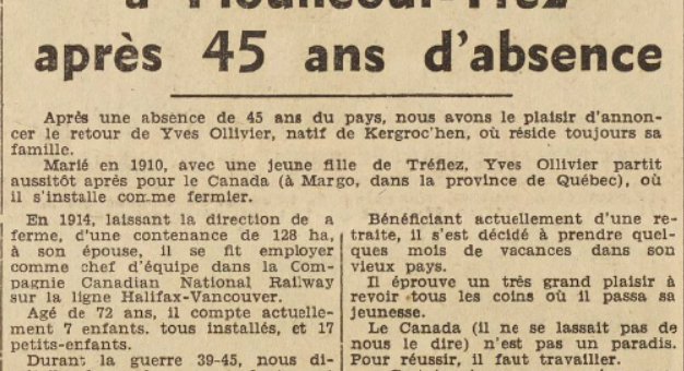 Plounéour-Trez Ollivier Yves Le Télégramme de Brest 20 Août 1955