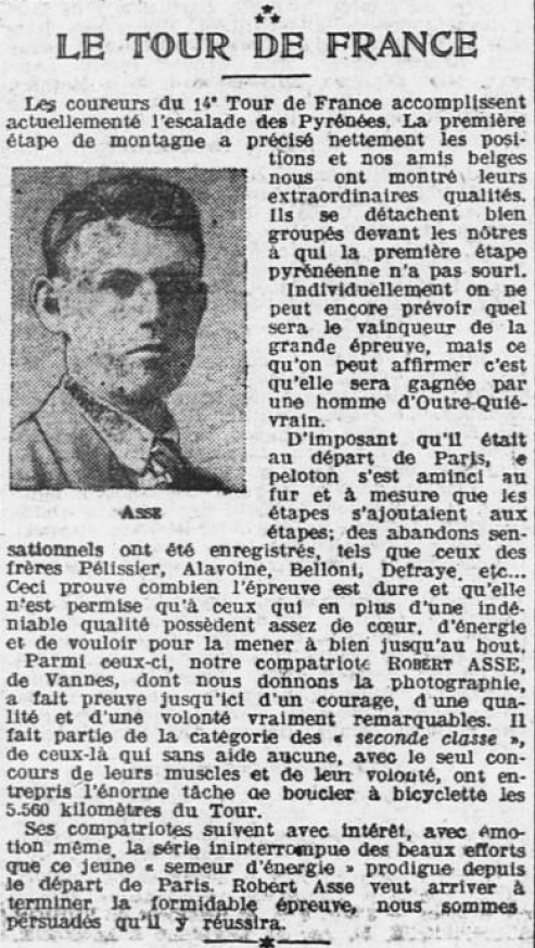 14e Tour de France cycliste Asse Robert Ouest-Éclair 9 juillet 1920