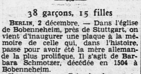 Mère de 53 enfants Bobenneheim Allemagne