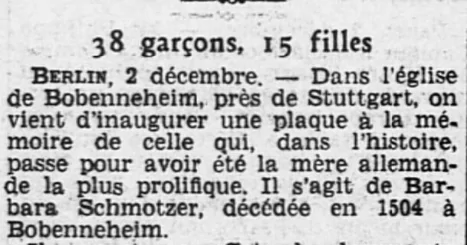 Mère de 53 enfants Bobenneheim Allemagne
