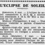 Singapour Eclipse de soleil Ouest-Éclair 10 mai 1929