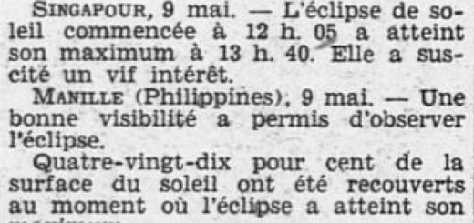 Singapour Eclipse de soleil Ouest-Éclair 10 mai 1929
