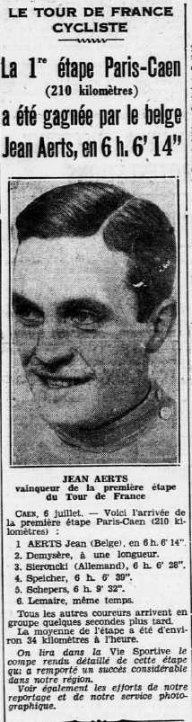 Tour de France 1932 1re Etape Paris Caen Ouest-Éclair 7 juillet 1932