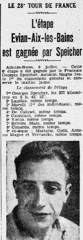 28e Tour de France Evian Aix les Bains Speicher Ouest-Éclair 10 juillet 1934