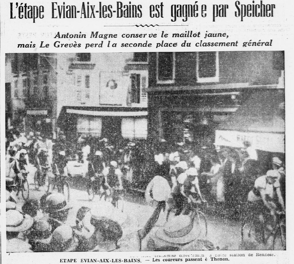 28e Tour de France étape Evian Aix les Bains Speicher Ouest-Éclair 10 juillet 1934