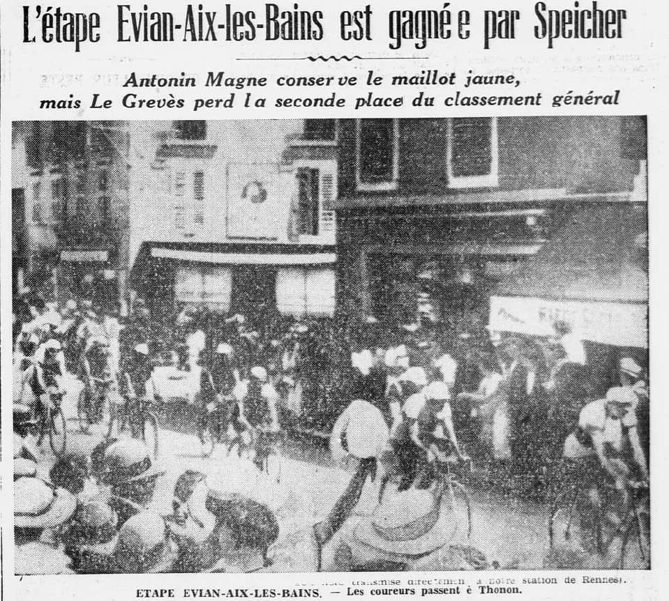 28e Tour de France étape Evian Aix les Bains Speicher Ouest-Éclair 10 juillet 1934