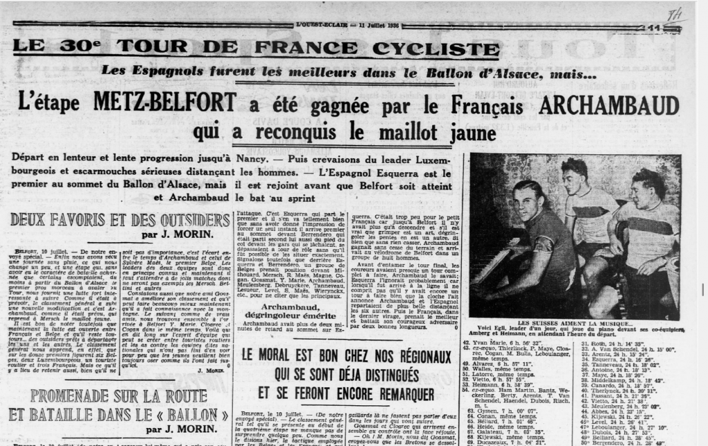 30e Tour de France Metz Belfort Ouest-Éclair 11 juillet 1936