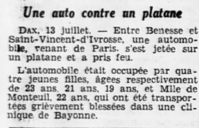 Dax accident de la route Ouest-Éclair 14 juillet 1932