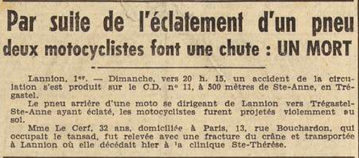 Lannion Le Cerf Mme Le Télégramme de Brest et de l'Ouest 2 Août 1955