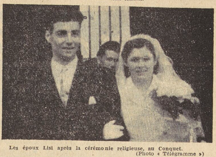 Mariage Lisi Guy Minguy Simone Le Télégramme 9 Août 1954