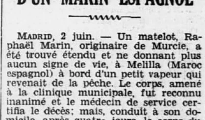 Marin Raphaël Murcie Espagne Ouest-Éclair 3 juin 1934