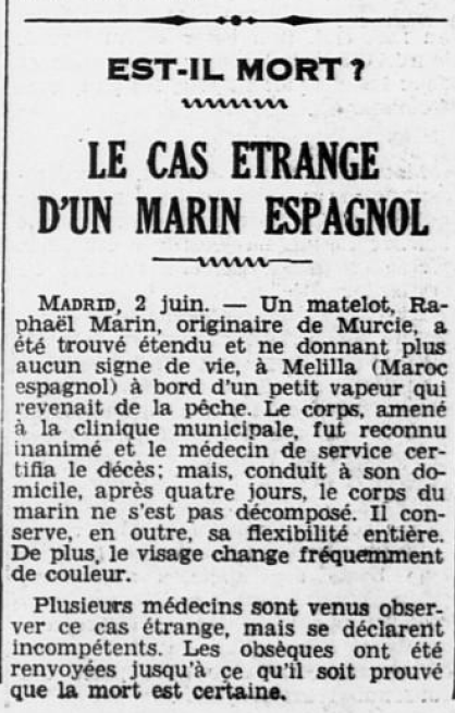 Marin Raphaël Murcie Espagne Ouest-Éclair 3 juin 1934