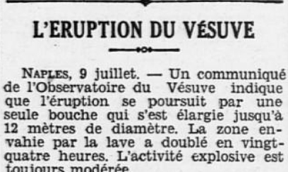 Naples Italie Eruption du Vésuve Ouest-Éclair 10 juillet 1930