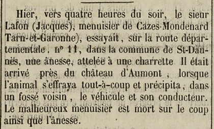 Cazes-Mondenard Lafon Jacques Journal du Lot 8 Mai 1861