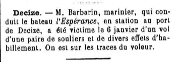 Decize Barbarin monsieur Le Courrier de la Nièvre 10 janvier 1883