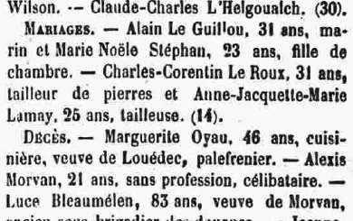 Le Finistère 5 Février 1876 état civil Quimper