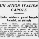 Mort de l'aviateur italien Antonini Ouest-Éclair 12 juillet 1934