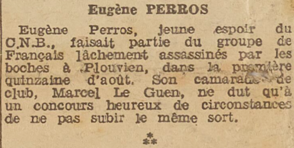 Perros Eugène Plouvien Le Télégramme 18 Septembre 1944