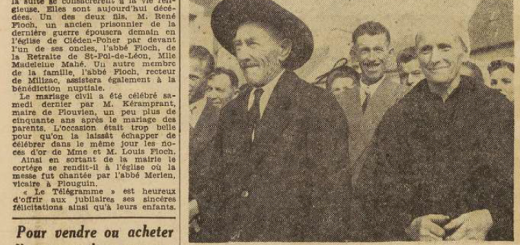 Plouvien Noces d'Or Louis Floch et Boucher Ludoviène Le Télégramme de Brest 12 septembre 1955