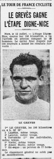 Tour de France Etape Digne Nice Ouest-Éclair 14 juillet 1934
