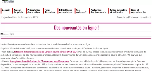Archives départementales du Gers nouveautés en ligne