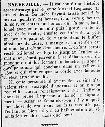 Barbeville Marcel Lequesne La Croix du calvados 7 Janvier 1910