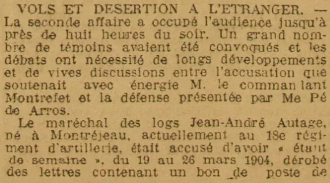 Conseil de guerre vols La Dépêche 27 Mai 1904