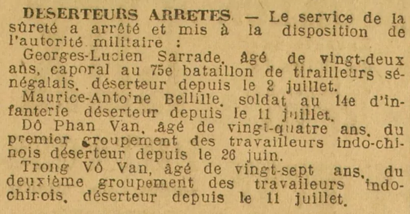 Déserteurs arrêtés La Dépêche 20 Juillet 1918