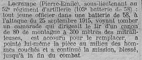 52e Régiment d'artillerie Lacrampe Pierre Emile La Charente 1 Décembre 1915