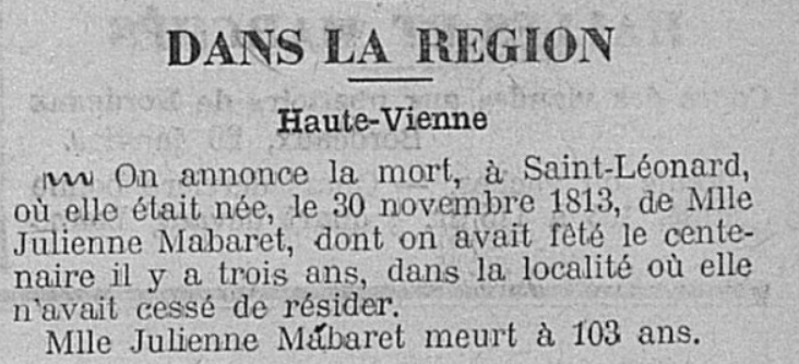 Saint-Léonard Mabaret Julienne La Charente 1 Février 1916